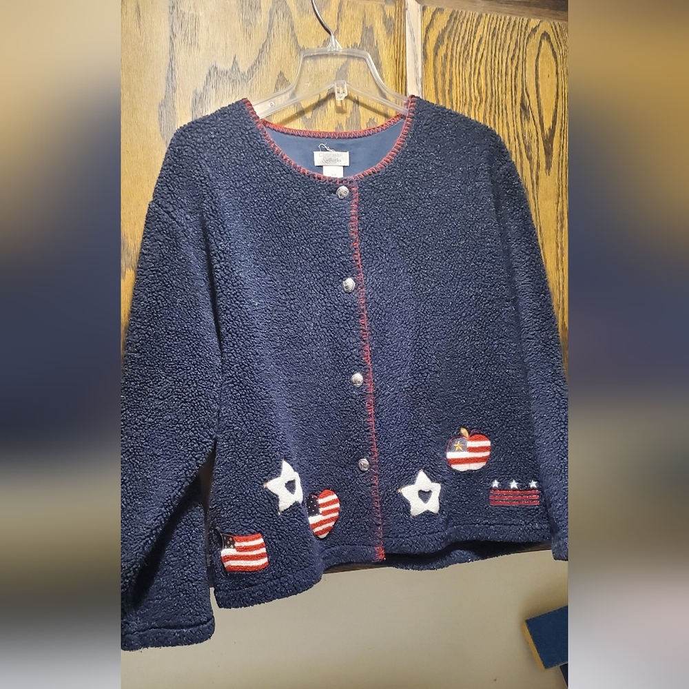 Christopher & Banks Navy Cardigan with Star and Heart Accents